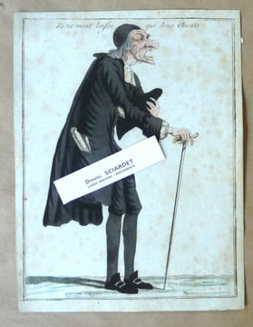 "Ils ne mont laifse que deux Chicots". Estampe sur cuivre réhaussée à l'aquarelle.. undefined