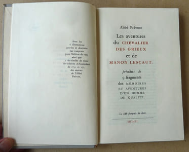 Les Aventures du Chevalier des Grieux et de Manon Lescaut. Précédées de 9 fragments des mémoires et aventures d'un homme de qualité.