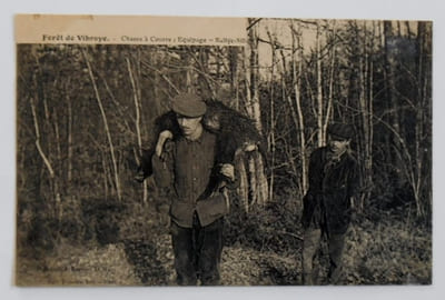 CPA. Forêt de Vibraye- Chasse à courre (Equipage " Rallye Sillé").