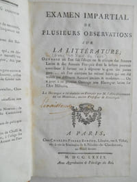 EXAMEN IMPARTIAL DE PLUSIEURS OBSERVATIONS SUR LA LITTERATURE.