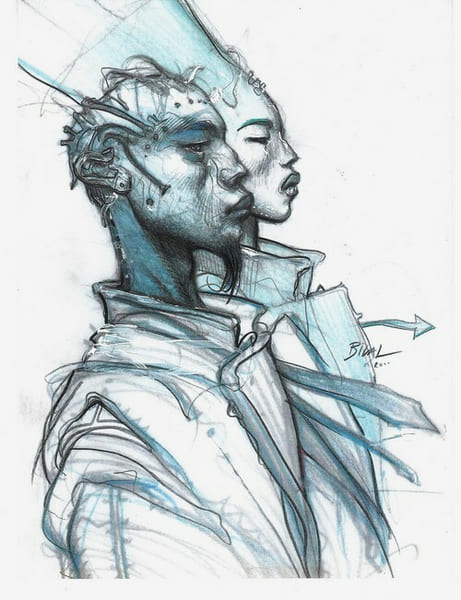 Affichette illustr&eacute;e par Enki Bilal, &eacute;dit&eacute;e pour l'exposition " Andeuxmilleum ".. ( Bandes Dessin&eacute;es - Affiches ) - Enki Bilal.
