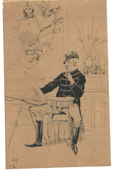 Superbe dessin original, &agrave; la plume, sur carton, r&eacute;alis&eacute; et sign&eacute; par Jacques Onfroy de Br&eacute;ville dit Job.. ( Militaria - Dessins Originaux ) - Jacques ...