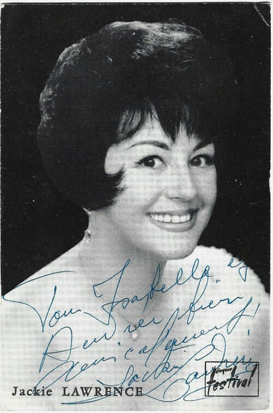 Carte postale Festival avec photographie et belle d&eacute;dicace de Jackie Lawrence.. ( Cartes Postales - Chanson Fran&ccedil;aise ) - Jackie Lawrence.