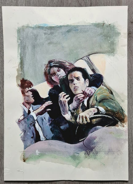 Superbe gouache originale de Ren&eacute; Follet, non sign&eacute;e, pour la couverture du roman de Bob Morane " Le Portrait de la Walkyrie ".. ( Bob Morane - Henri ...