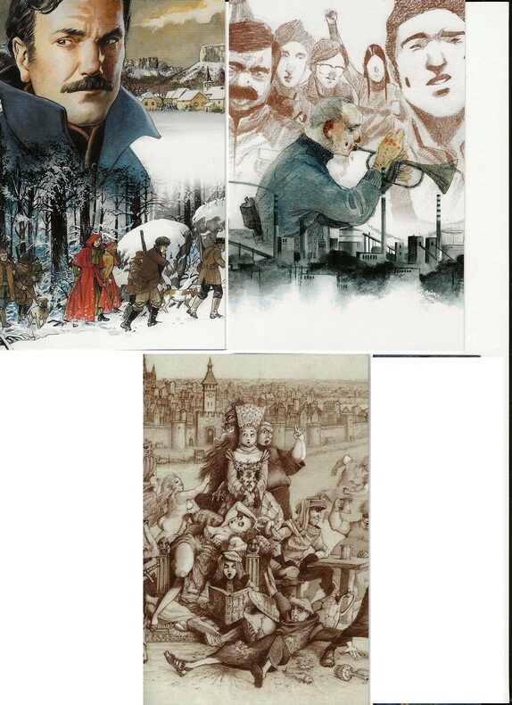 Lot de 3 cartes postales illustrées par Gaëtan Brizzi, éditées pour la publication de l'album " Les Contes Drolatiques ", d'après Honoré de Balzac.. ( ...