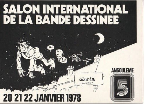 Carte postale Salon International de la Bande Dessin&eacute;e 20 - 21 - 22 Janvier 1978, illustr&eacute;e par Marcel Gotlib, oblit&eacute;r&eacute;e avec timbre de Jean-Marc ...