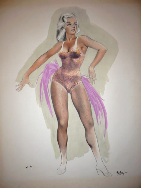 Aslan - Pin Up / Lithographie rehauss&eacute;e &agrave; la gouache. ( Epreuve d'artiste sign&eacute;e par Aslan ).. (  PIn-Up ) - Alain Gourdon dit Aslan.