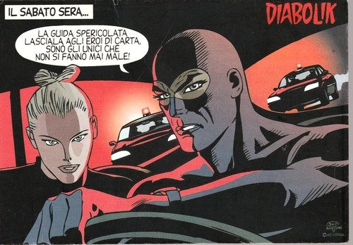 Carte postale publicitaire de 1998 pour la bande dessinée " Diabolik " .. ( Diabolik - Bandes Dessinées en Petits Formats ) - Sergio Zaniboni. 