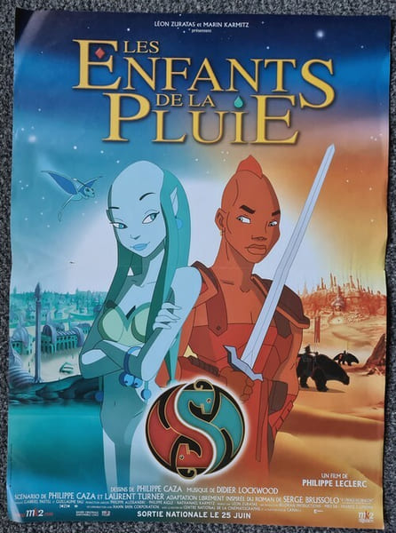 Magnifique affiche, illustr&eacute;e en couleurs par Philippe Caza, pour le film d'animation : Les Enfants de la Pluie.. ( Affiches - Bandes Dessin&eacute;es ) - ...