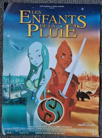 Magnifique affiche, illustrée en couleurs par Philippe Caza, pour le film d'animation : Les Enfants de la Pluie.
