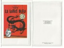 Carte en couleurs, deux volets, reprenant la couverture de l'album de Tintin : Le Lotus Bleu + enveloppe.. ( Bandes Dessinées ) - Georges Rémi dit ...