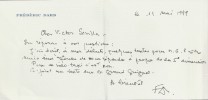 Superbe lettre autographe datée et signée de Frédéric Dard, sur papier à en-tête.. ( Marcel-G.Prêtre ) - Frédéric Dard. 