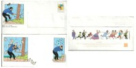 Enveloppe, prête à poster, illustrée par Hergé, avec un gag mettant en scène le Capitaine Haddock, débutant sur la couverture de l'enveloppe et se ...