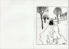 Carte en noir et blanc, deux volets, avec illustration en noir de Hergé, mettant en scène Tintin.. ( Bandes Dessinées ) - Georges Rémi dit Hergé - ...