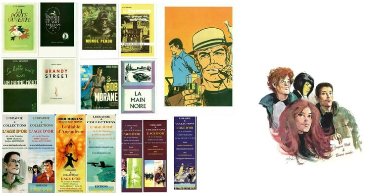Bob Morane : S&eacute;rie compl&egrave;te des 9 cartes postales reprenant diff&eacute;rentes couvertures d'&eacute;ditions originales d'Henri Vernes illustr&eacute;es par William Vance, ...