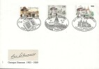Hommage à Georges Simenon 1903-1989. Enveloppe avec 3 timbres édités par la Poste Belge, Française et Suisse, avec cachet d'oblitération du 1er jour. ...