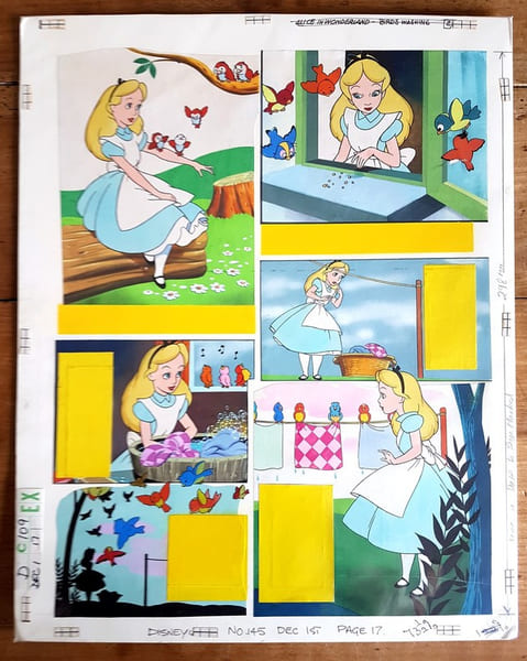 Magnifique planche originale encre de chine et gouache intitul&eacute;e " Alice in Wonderland - Birds washing " / ( Alice au pays des Merveilles ) . ( Bandes ...