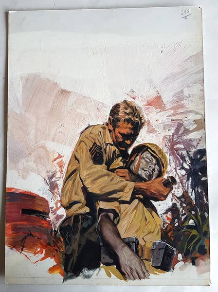 Magnifique Gouache originale, non sign&eacute;e, r&eacute;alis&eacute;e par Michel Landi pour une couverture de la s&eacute;rie " Baroud ", publi&eacute; chez l'Arabesque.. ( Dessins ...