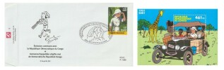 Enveloppe " Tintin au Congo " avec timbre affranchi du 1er jour + Planche illustrée avec timbre non oblitéré.. ( Bandes Dessinées et Philatélie ) - ...