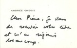 Andrée Chedid par Jacques Izoard. ( Avec belle dédicace, de Andrée Chedid, à l'écrivain et dramaturge Pierre Silvain sur le livre et sur carte de ...