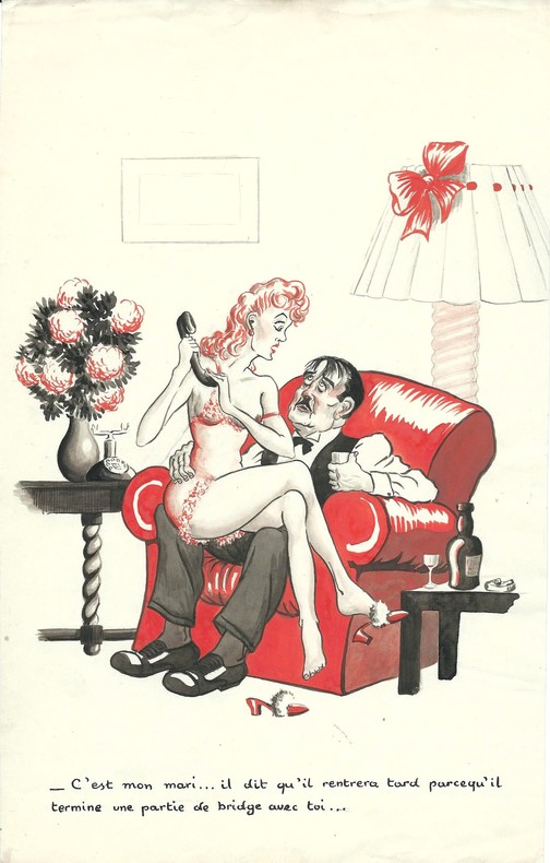 Superbe dessin original " Sexy " de Lucien Logé. Encre et gouache.. ( Dessins Originaux ) - Lucien Logé.