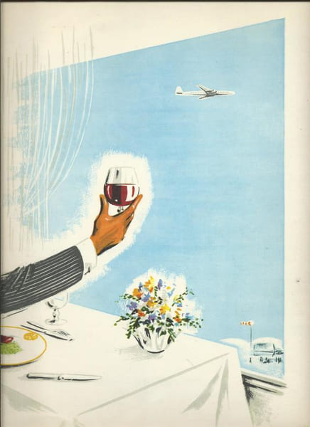 Superbe Menu r&eacute;alis&eacute; &agrave; la gouache par Lucien Log&eacute; pour les Restaurants-Bars d'A&eacute;roports. . ( Dessins Originaux ) - Lucien Log&eacute;.