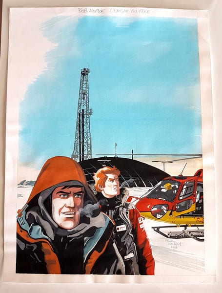 Bob Morane. Couverture originale par Frank Leclercq, sign&eacute;e, &agrave; la gouache pour la jaquette du tirage de luxe du roman " L'Enigme du P&ocirc;le ".. ( Bob ...