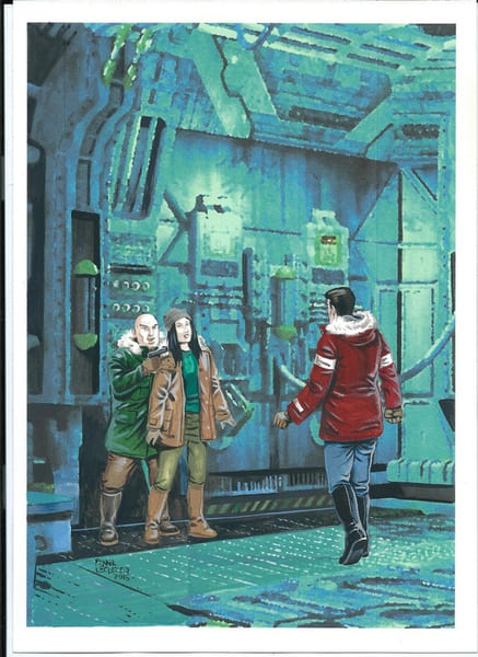 Bob Morane. Couverture originale, par Frank Leclercq, sign&eacute;e, &agrave; la gouache pour le roman hors commerce n&deg; 40, &eacute;crit par Brice Tarvel en 2015 " Brutux ...