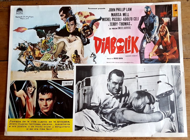 Diabolik. Magnifique affichette Mexicaine d'exploitation de 1968. . ( Affiches - Diabolik - Cinéma ) - Mario Bava - John Phillip Law - Marisa Bell