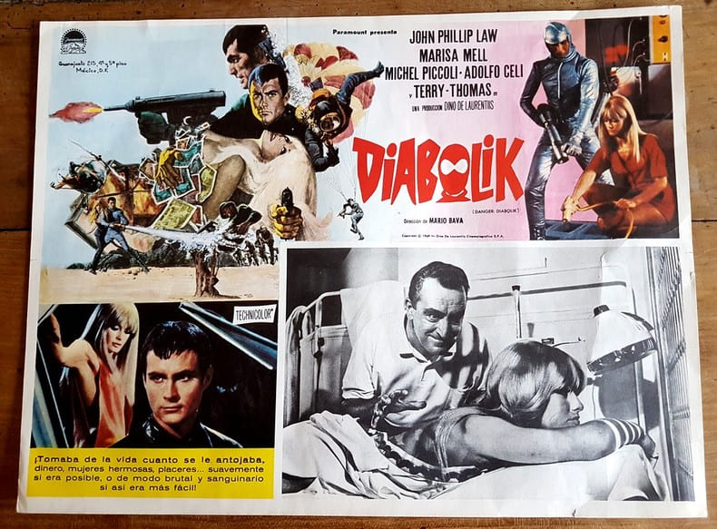 Diabolik. Magnifique affichette Mexicaine d'exploitation de 1968. . ( Affiches - Diabolik - Cin&eacute;ma ) - Mario Bava - John Phillip Law - Marisa Bell