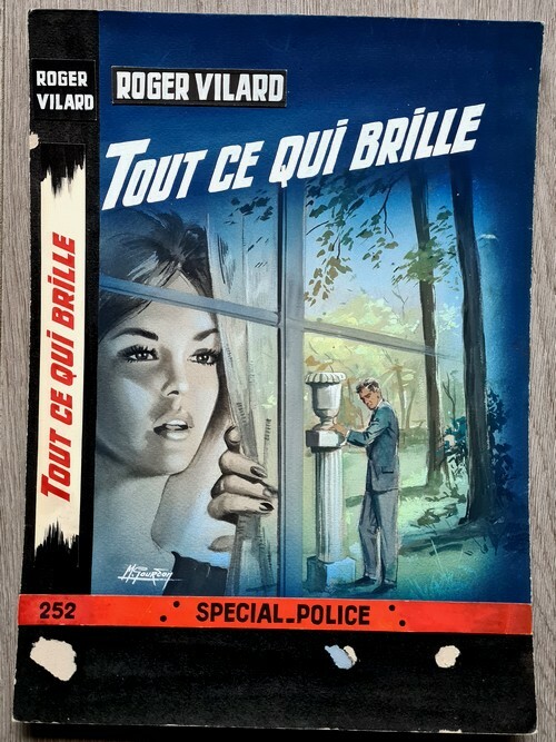 Magnifique Gouache originale, signée, réalisée par Michel Gourdon pour le livre " Tout ce qui brille ", publié en 1961 au éditions Fleuve Noir, ...