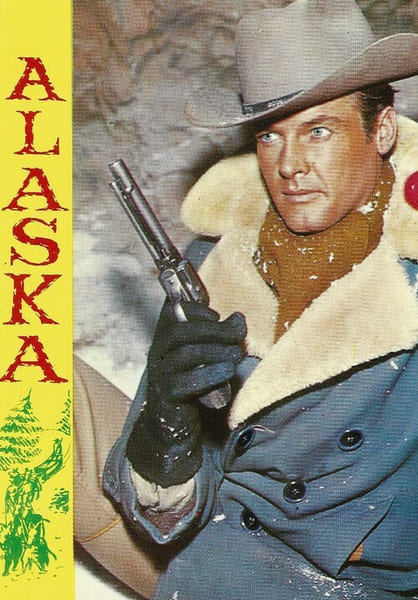 Carte postale espagnole, vintage, en couleurs de Roger Moore extraite de la s&eacute;rie t&eacute;l&eacute;vis&eacute;e " The Alaskans ".. ( Cin&eacute;ma - S&eacute;rie T&eacute;l&eacute;vis&eacute;e ) - Roger ...