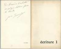 Ecriture 1. ( Tirage unique numéroté à 37 exemplaires, avec dédicace de l'auteur à Alexandre Vialatte ).