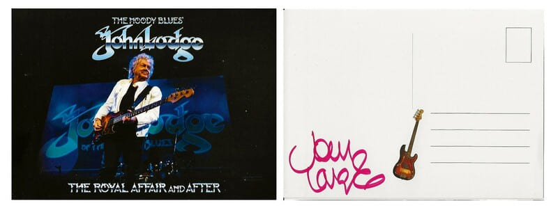 Carte postale sign&eacute;e par le bassiste et chanteur du groupe " The Moody Blues " : John Lodge. . ( Musique - Rock ) - John Lodge des Moody Blues. 
