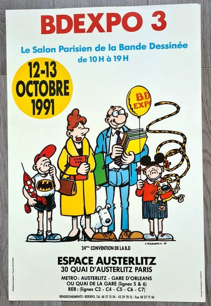 Magnifique affiche collector de Frank Margerin pour la 24&egrave;me Convention de la B.D - BDEXPO 3, du 12 et 13 octobre 1991 &agrave; Paris, Espace Austerlitz.. ( ...
