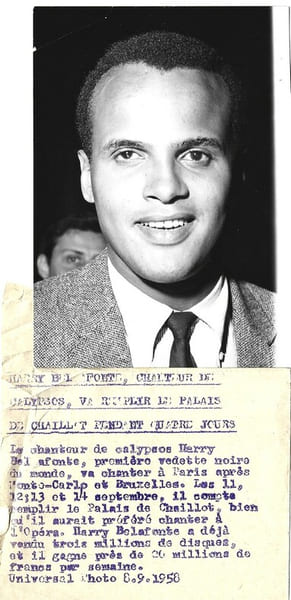 Magnifique photographie originale argentique, en noir et blanc, de Harold George Bellanfanti Jr. dit Harry Belafonte, pour un concert &agrave; Paris en ...