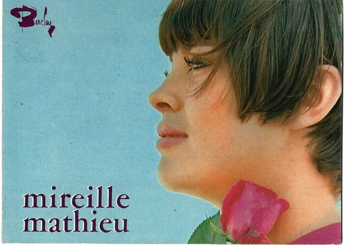 Carte postale Barclay, couleurs, signée par Mireille Mathieu.. ( Cartes Postales - Chanson Française ) - Mireille Mathieu.