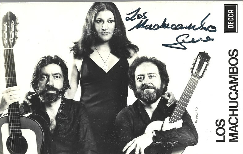 Carte postale Decca signée par Los Machucambos.. ( Cartes Postales - Chanson Française ) - Los Machucambos.