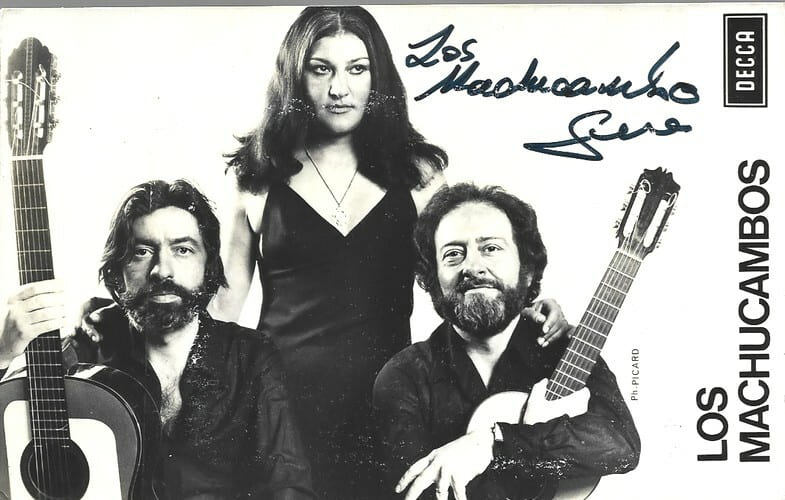 Carte postale Decca sign&eacute;e par Los Machucambos.. ( Cartes Postales - Chanson Fran&ccedil;aise ) - Los Machucambos.