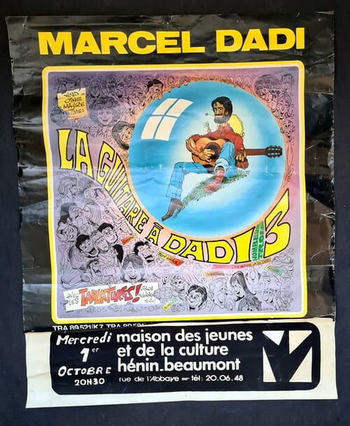 Affichette pour un concert de Marcel Dadi " La Guitare &agrave; Dadi, nombeur trois ", dessin&eacute;e par Marcel Gotlib.. ( Affiches - Folk - Country ) - Marcel ...