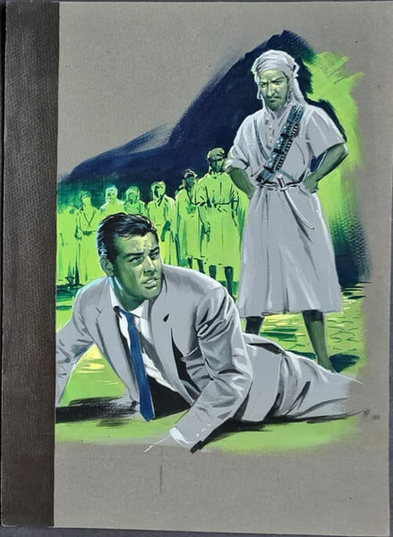 Magnifique Gouache originale, sign&eacute;e, r&eacute;alis&eacute;e par Michel Gourdon pour le livre " Y&eacute;-y&eacute; Y&eacute;men " publi&eacute; par les &eacute;ditions Fleuve Noir dans la collection ...