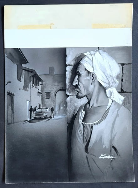 Magnifique Gouache originale, sign&eacute;e, r&eacute;alis&eacute;e par Michel Gourdon pour le livre " Les Chemins de Kaboul " publi&eacute; par les &eacute;ditions Fleuve Noir dans la ...