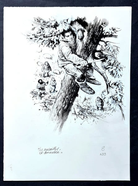 Superbe gouache originale de Ren&eacute; Follet, non sign&eacute;e, pour le roman de Bob Morane " Le Murailles d'Anank&eacute; ".. ( Bob Morane - Henri Vernes - Dessins ...