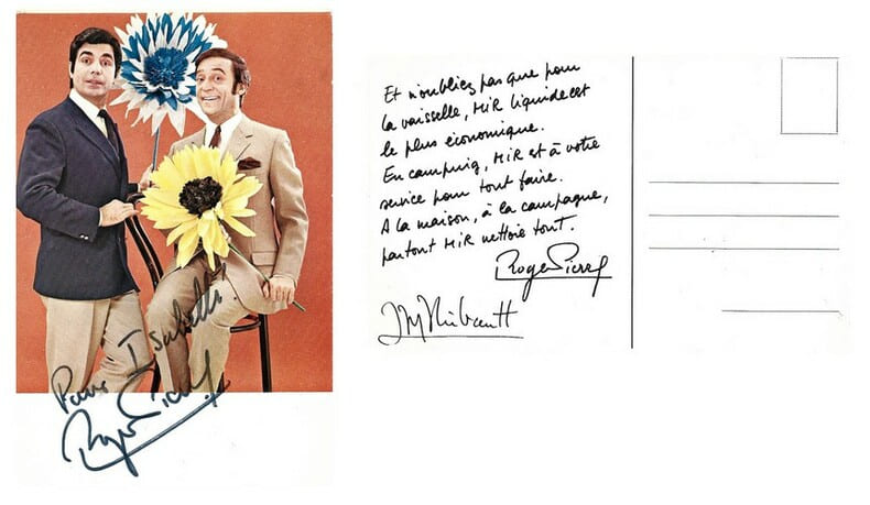 Carte postale publicitaire " Mir " d&eacute;dicac&eacute;e par Roger Pierre.. ( Cartes Postales - Humour - Music-Hall ) - Roger Pierre et Jean-Marc Thibault.