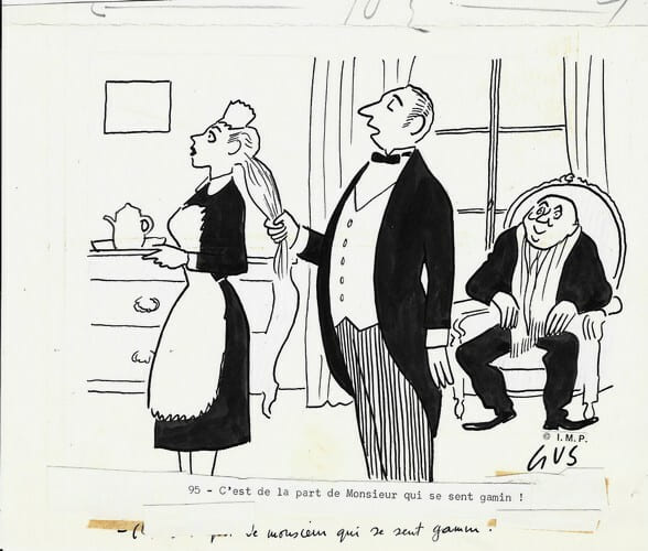 Superbe dessin original de presse par Gustave Elrich, dit Gus, sign&eacute;. Encre de chine sur papier.. ( Dessin d'Humour et de Presse ) - Gustave Elrich, ...