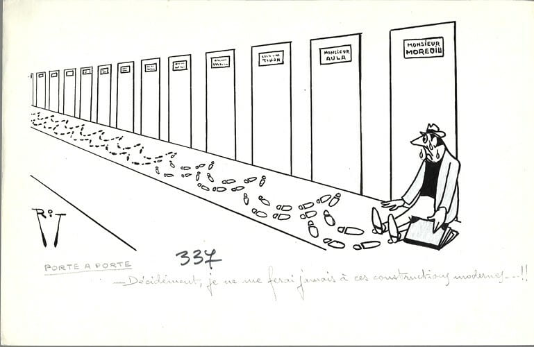 Superbe dessin original de presse par Gaston Fritz dit Rit, sign&eacute;. Encre de chine et crayon de couleur bleu, sur papier.. ( Dessin d'Humour et de ...