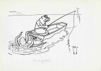 Superbe dessin original de presse par Gaston Fritz dit Rit, signé. Encre de chine et crayon de couleur bleu, sur papier.. ( Dessin d'Humour et de ...