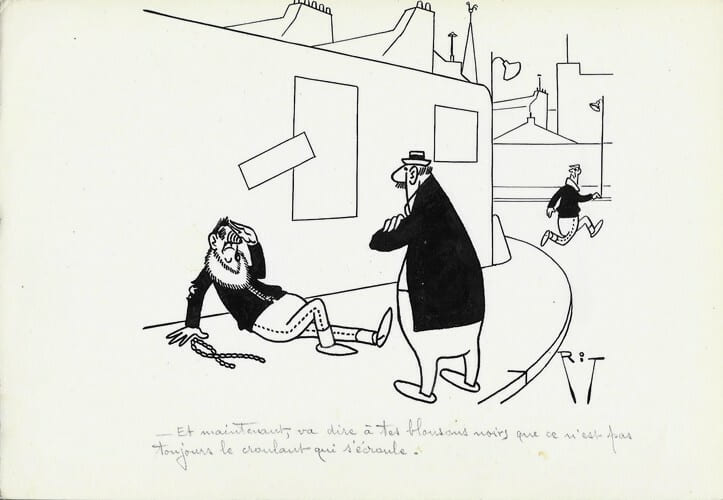 Superbe dessin original de presse par Gaston Fritz dit Rit, sign&eacute;. Encre de chine sur papier.. ( Dessin d'Humour et de Presse ) - Gaston Fritz dit ...