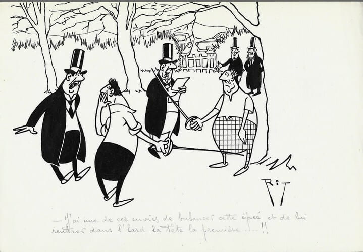 Superbe dessin original de presse par Gaston Fritz dit Rit, sign&eacute;. Encre de chine sur papier.. ( Dessin d'Humour et de Presse ) - Gaston Fritz dit ...