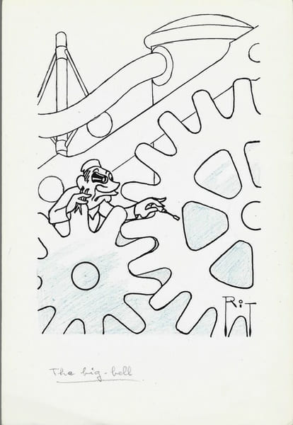 Superbe dessin original de presse par Gaston Fritz dit Rit, sign&eacute;. Encre de chine et crayon de couleur bleu, sur papier.. ( Dessin d'Humour et de ...